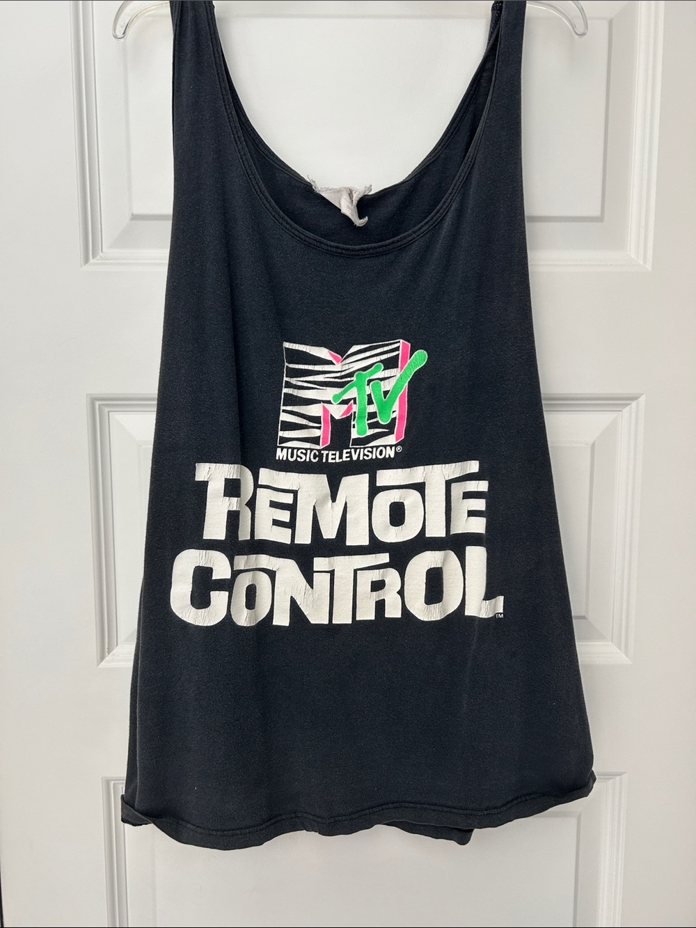 MTV Remote Control Black Tank with Neon Pink & Green Logo